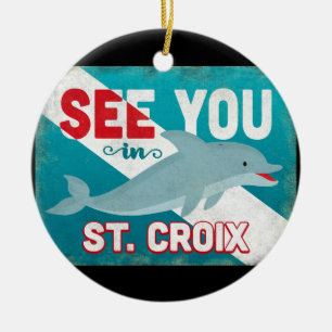 St Croix Dolphin - Retro Vintage Reise Keramik Ornament