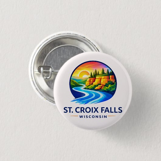 St. Croix Falls Wisconsin Scenic River & Cliffs Button (Vorne & Hinten)