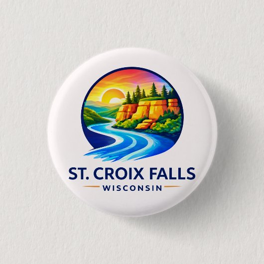 St. Croix Falls Wisconsin Scenic River & Cliffs Button (Vorderseite)