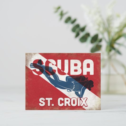St Croix Scuba Diver - Blue Retro Postkarte (Stehend Vorderseite)
