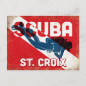 St Croix Scuba Diver - Blue Retro Postkarte (Vorderseite)