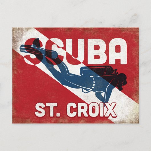 St Croix Scuba Diver - Blue Retro Postkarte (Vorderseite)