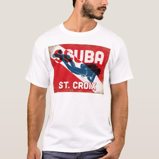St Croix Scuba Diver - Blue Retro T-Shirt (Vorderseite)