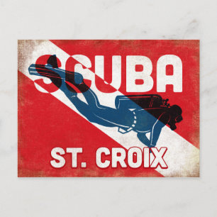 St Croix Taucher - Blau Retro Postkarte