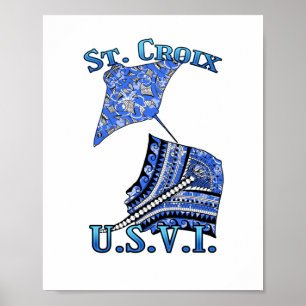 St Croix U. V.I. Vacation Tribal Stingray Ocean Poster