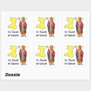 St. David of Wales (P 001) mit Kontur Karte Quadratischer Aufkleber