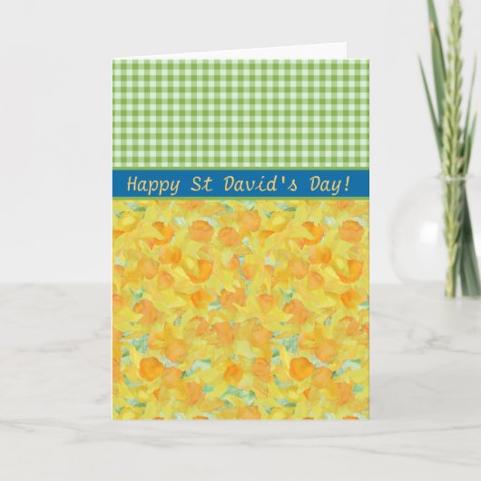 St David's Day Card, Golden Daffodils und Gingham Karte (Vorderseite)