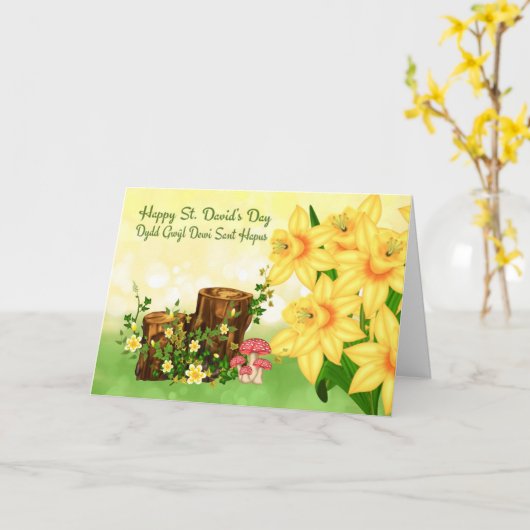 St. David's Day Gruß mit Wald Pflanze und Da Karte (Gelbe Blume)