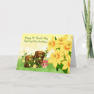 St. David's Day Gruß mit Wald Pflanze und Da Karte