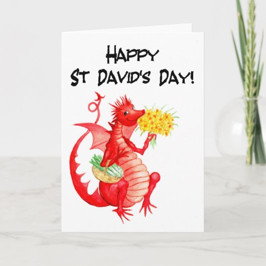 St. David's Day Grußkarte: Niedlicher Roter Drache Karte (Vorderseite)