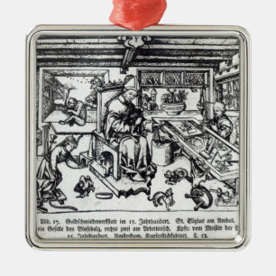 St. Eligius als Goldschmied in seiner Werkstatt Silbernes Ornament
