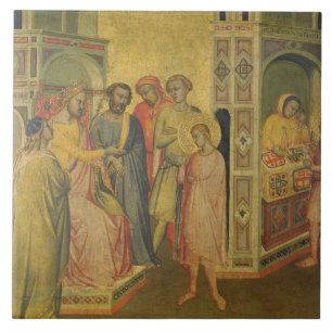 St. Eligius vor König Clothar, c.1365 (Öl auf PA Fliese