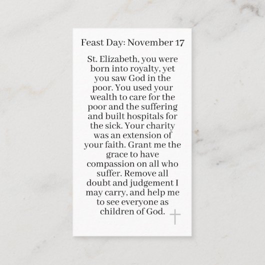 St. Elisabeth von Ungarn individuell anpassbare Pr Telefonnummerkarte (Rückseite)