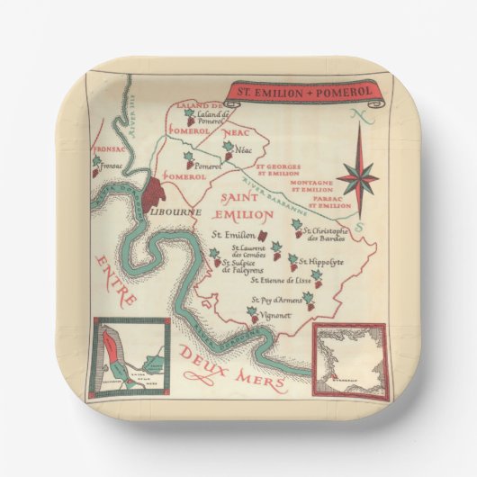 St. Emilion Bordeaux Wein Karte Pappteller (Vorderseite)