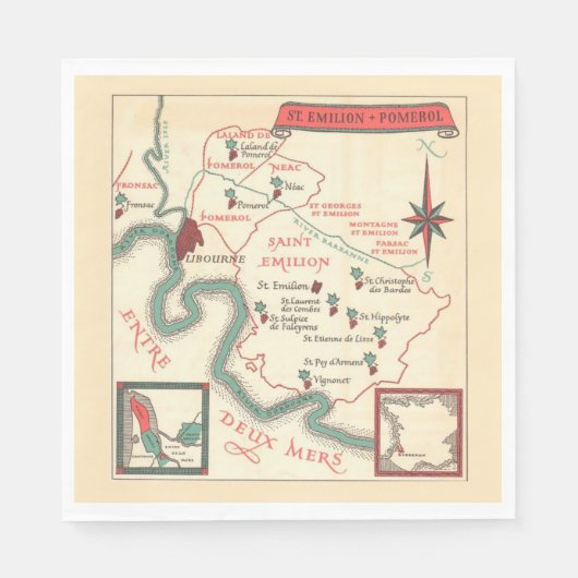 St. Emilion Bordeaux Wein Karte Serviette (Vorderseite)