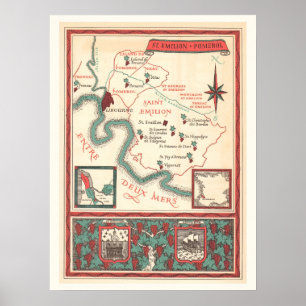St. Emilion Bordeaux Wein Karten Druck Poster