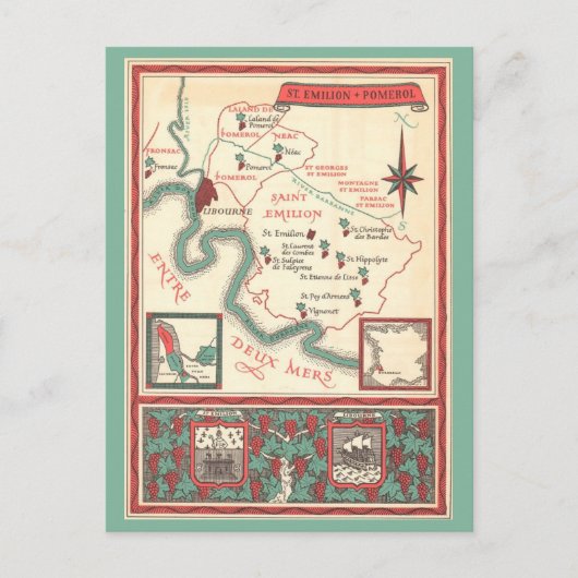  St. Emilion Bordeaux Wine Map Postkarte (Vorderseite)