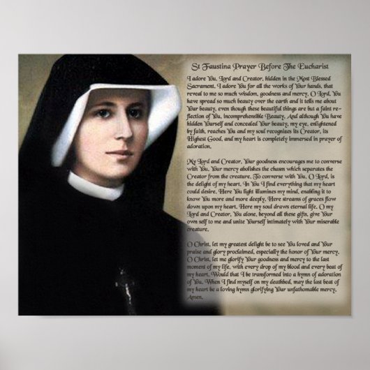 St. Faustina Gebet vor der Eucharistin. Poster (Vorne)