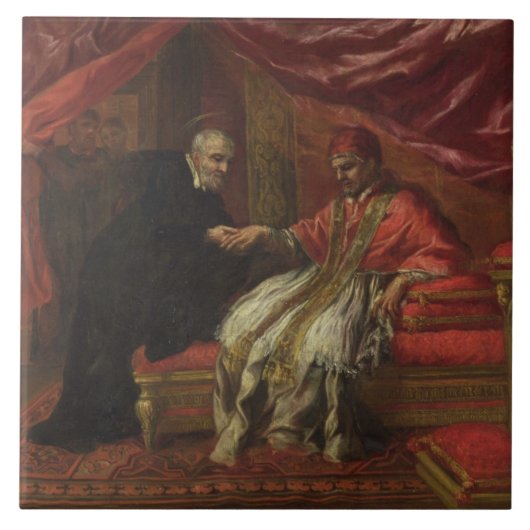 St. Filippo Neri, der Papst Clemente VIII kuriert Fliese (Vorderseite)