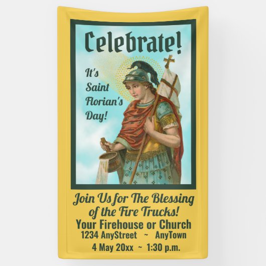 St. Florian mit Eimer (Clear Skies; M 019) Banner (Vertikal)