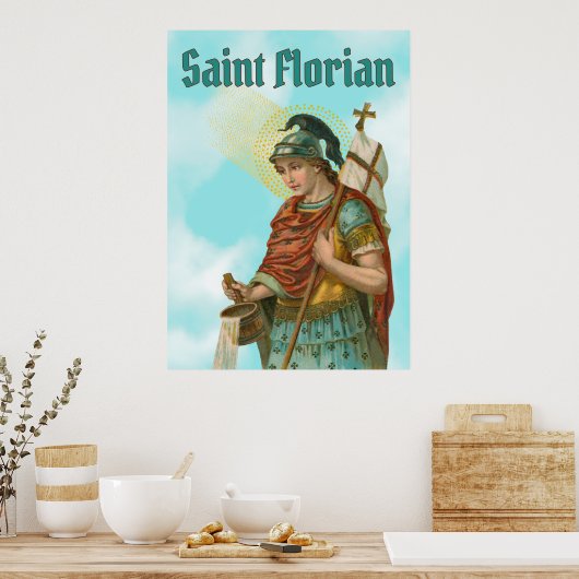 St. Florian mit Eimer (Clear Skies; M 019) Poster (Küche)