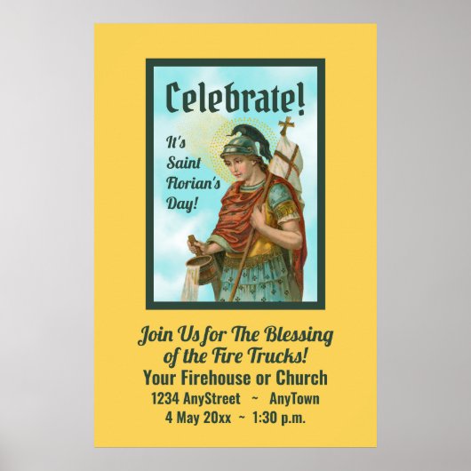 St. Florian mit Eimer (Clear Skies; M 019) Poster (Vorne)