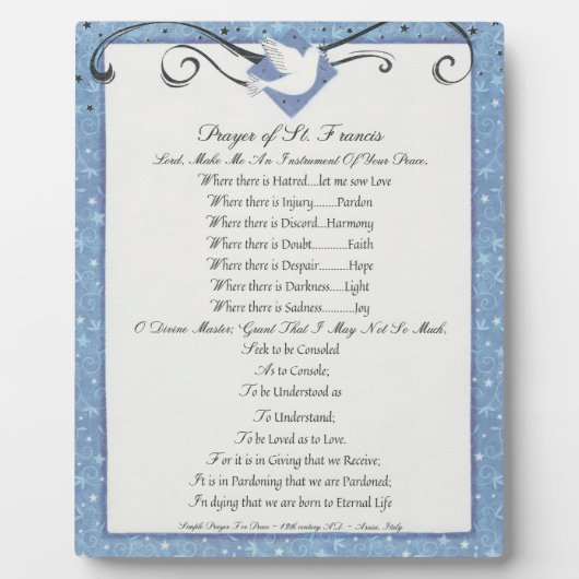 St. Francis Assisi Einfaches Gebet für den Frieden Fotoplatte (Vorderseite)