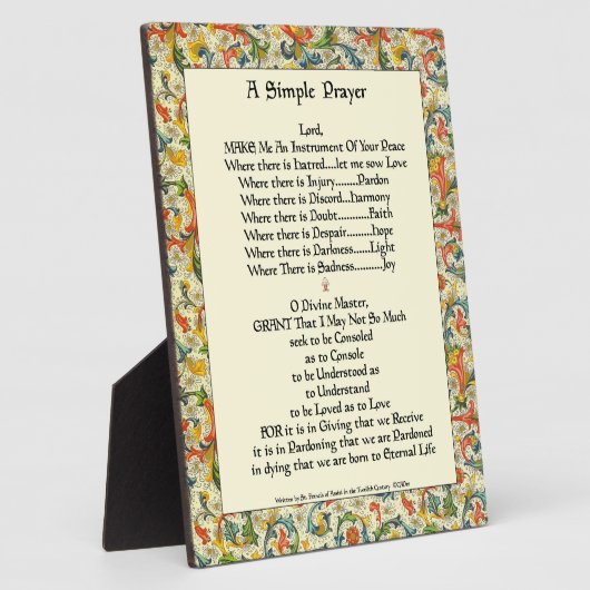 St. Francis Assisi Einfaches Gebet für den Frieden Fotoplatte (Seite)