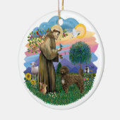 St Francis - Brown Portugiesischer Wasserdog Keramik Ornament (Links)