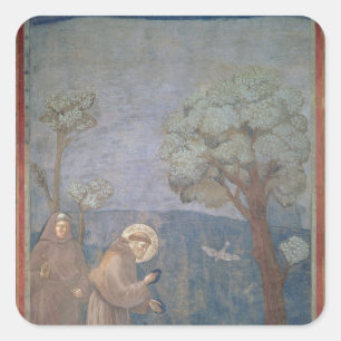 St Francis, das zu den Vögeln, 1297-99 predigt Quadratischer Aufkleber