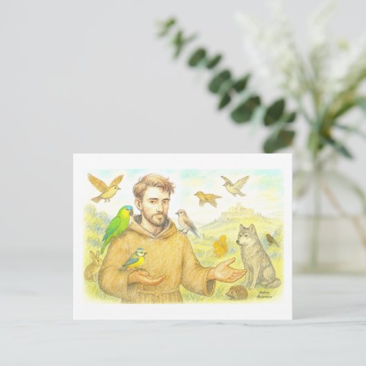 St. Francis - die Predigt für Vögel und Tiere Postkarte (Stehend Vorderseite)