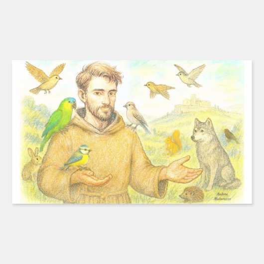 St. Francis - die Predigt für Vögel und Tiere Rechteckiger Aufkleber (Vorderseite)