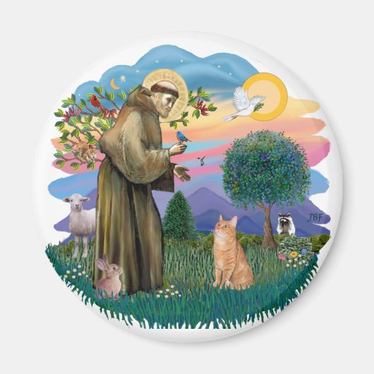 St Francis (ff) - Orange Tabby cat Magnet (Vorne)