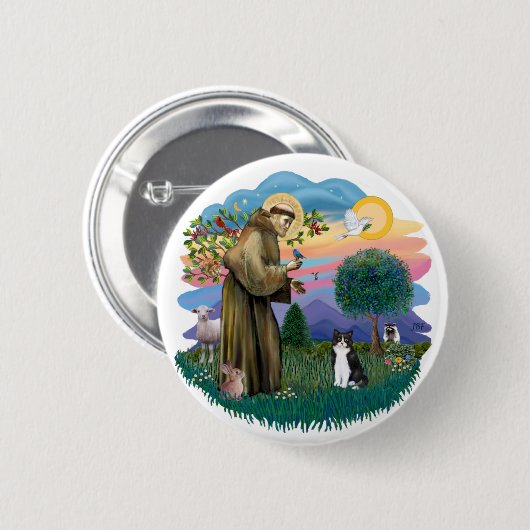 St. Francis (ff) - Schwarz-Weiß-Katze Button (Vorne & Hinten)