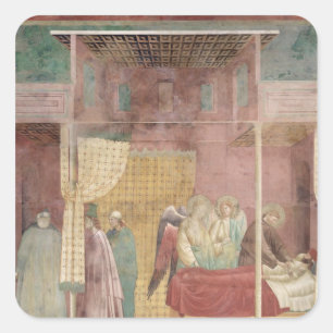 St Francis kuriert den verletzten Mann von Lerida Quadratischer Aufkleber