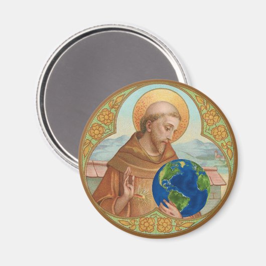 St. Francis of Assisi Holding Earth Button Magnet (Vorderseite/Rückseite)