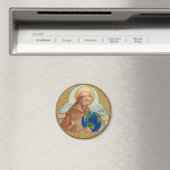 St. Francis of Assisi Holding Earth Button Magnet (In Situ (Geschirrspüler))