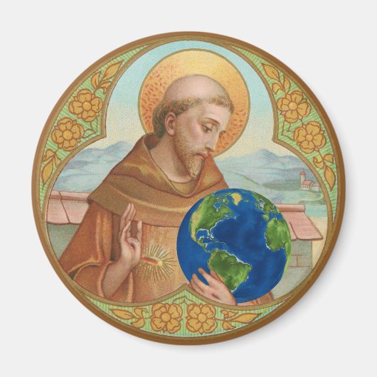 St. Francis of Assisi Holding Earth Button Magnet (Vorne)