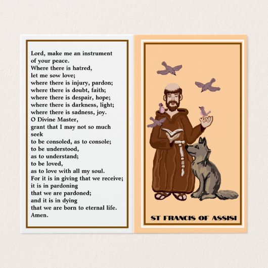 St Francis of Assisi prayer card Visitenkarten (Außenseite Aufgefaltet)