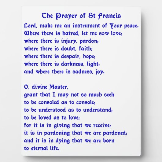 St Francis Prayer Fotoplatte (Vorderseite)