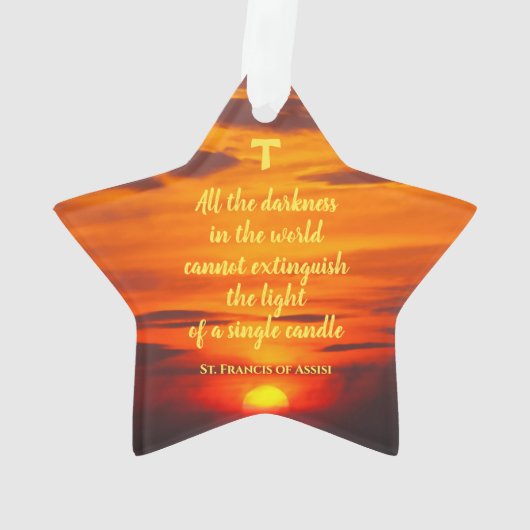 St Francis Quotes mit Franciscan Tau Cross Sunset Ornament (Rückseite)