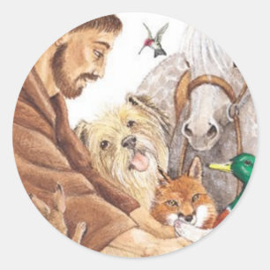 St Francis u. Tiere, Hut, Button, Runder Aufkleber