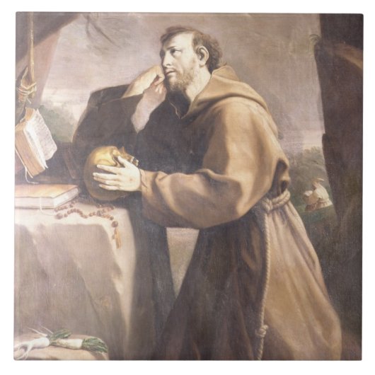 St Francis von Assisi am Gebet Fliese (Vorderseite)