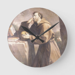 St Francis von Assisi am Gebet Runde Wanduhr