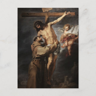 St. Francis von Assisi Embracing Christ von Murill Postkarte