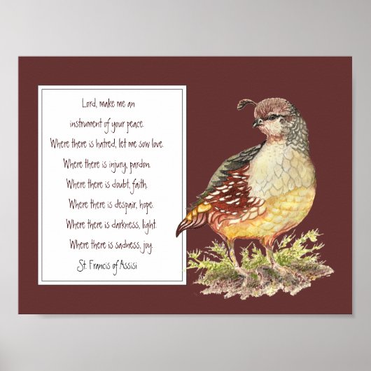 St. Francis von Assisi Gebet California Quail Bird Poster (Vorne)