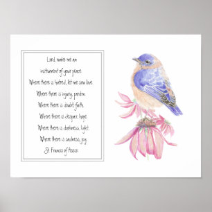 St. Francis von Assisi Gebet mit Bluebird Blume Poster