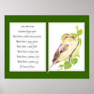 St. Francis von Assisi, Gebet-Sparrow-Vogel Poster