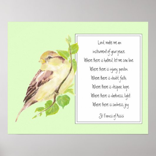 St. Francis von Assisi, Gebet-Sparrow-Vogel Poster (Vorne)