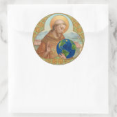 St. Francis von Assisi Holding Earth Runder Aufkleber (Tasche)